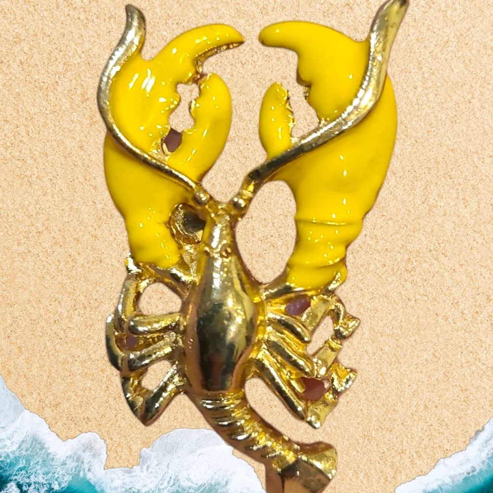 Gold and Yellow Abstract Brooch with Scorpion Design